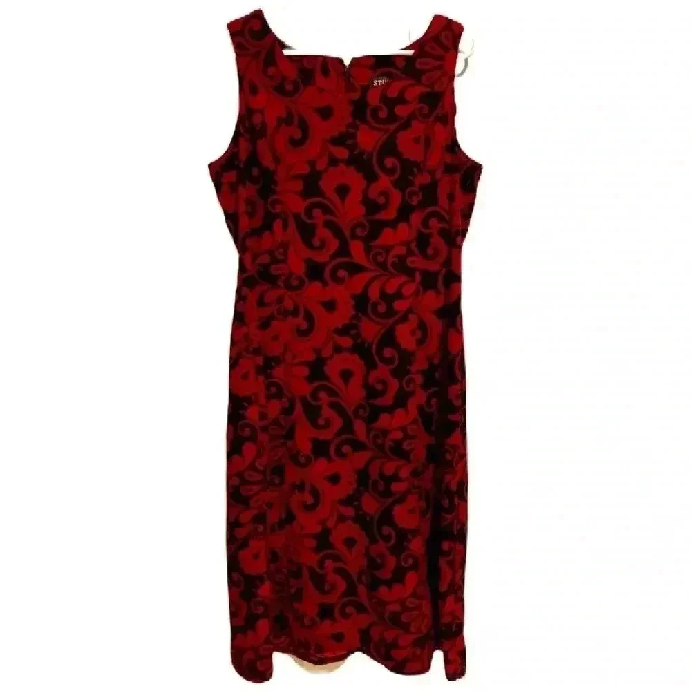 Studio 1 Petite Women’s Midi Dress Red Black Floral Sz. 14P - Picture 1 of 6